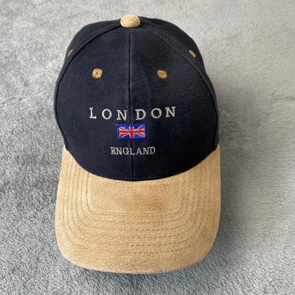 Vintage London England Baseball Cap 58cm Black Union Jack Suede Brim Dad Hat